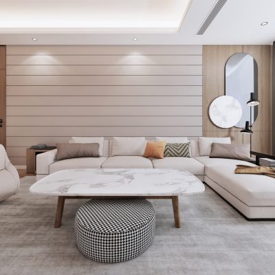 large luxury modern interior of living room.3D render